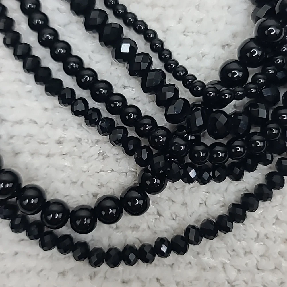 Ann Taylor Loft Elegant Black Beaded Multi Strand Layered Statement Bib Necklace